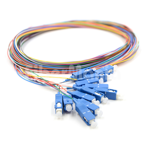 Unjacketed 1M 12 Fibers FC/UPC Single-Mode Color-Coded Fiber Optic Pigtail