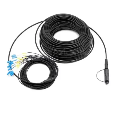 FTTA OptiTap MPO to LC/UPC 12-core single-mode fiber cable, IP67 LSZH jacket, 100 meters