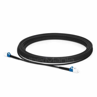 FiberMania Industrial Armored Fiber Patch Cable, LC UPC to LC UPC, Simplex, OS2 with TPU jacket and steel armor, designed for outdoor and harsh environment deployments.