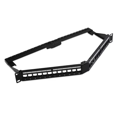 19'' 1U Angled Patch Panel 24 Ports, Unshielded, CAT.5E/CAT.6 Compatible