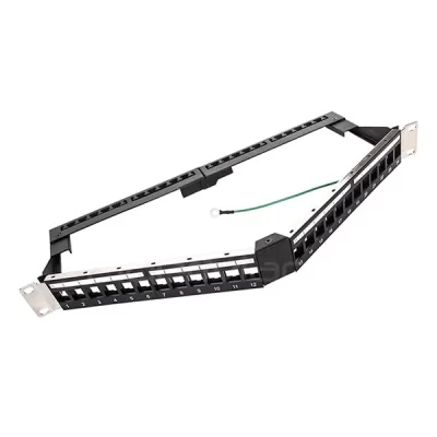 19'' 1U Angled Blank Patch Panel With Back Bar Shielded 24 Ports