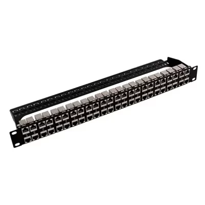 19” 1U High Density Blank Patch Panel Installed With Inline Couplers Shielded 48 Ports