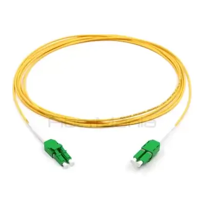 FiberMania high-density LC APC Uniboot duplex OS2 single mode fiber patch cable in yellow LSZH jacket.