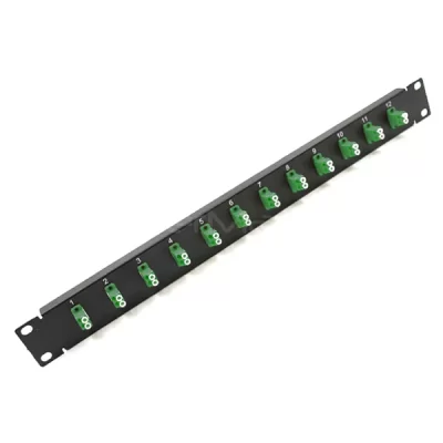 1U 19” LC Adapter Panel, 12 Ports, Loaded With LC/APC Duplex Single Mode Adapter
