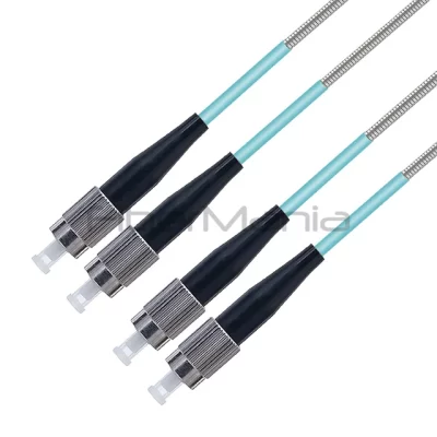 FC/UPC-FC/UPC Armored Patch Cable, Duplex 10G OM3 50/125 Multimode OFNR 3.0mm Aqua 1M