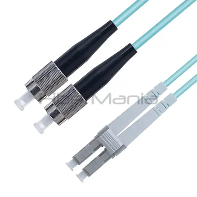 FC/UPC-LC/UPC Fiber Optic Patch Cable Duplex 10G OM3 Multimode OFNR 1M Aqua