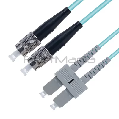 FC/UPC-SC/UPC Fiber Optic Patch Cable Duplex 10G OM3 50/125 Multimode OFNR 3.0mm Aqua 1M