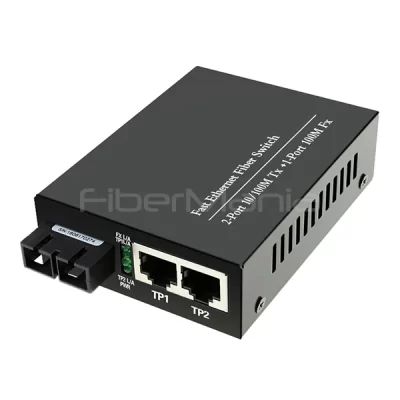 Fiber Media Converter, 10/100M 1310nm Dual Fiber MM 2KM, SC Interface, 1 FX port & 2 RJ45 ports