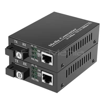 Fiber Media Converter, 10/100M BiDi TX1310/RX1550nm SM 20KM, SC Interface, External Power Supply
