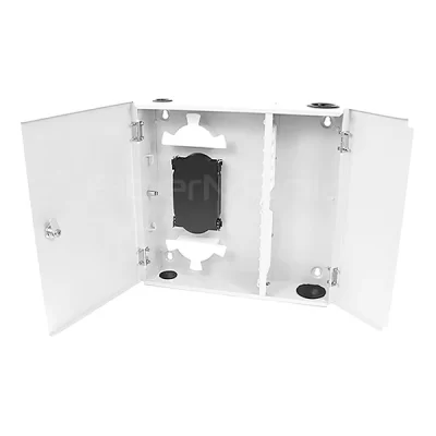 Fiber Optic Outdoor Wall Mount Box Holds 4 SC 6 Ported Adapter Panels With Double Doors