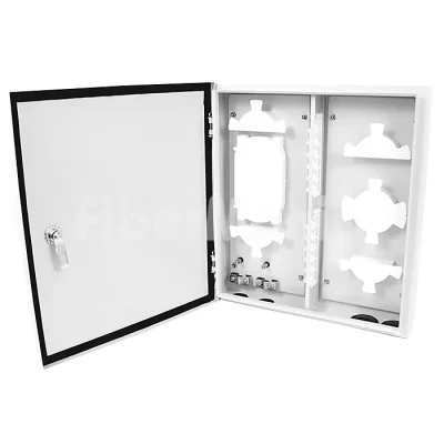Fiber Optic Outdoor Wall Mount Box Holds 4 SC 6 Ported Adapter Panels With Single Door