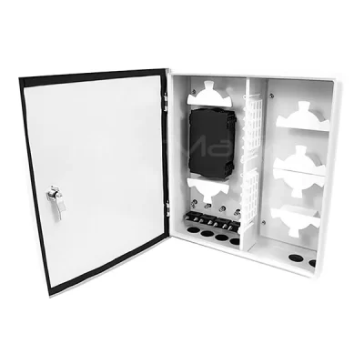 Fiber Optic Outdoor Wall Mount Box Holds 8 SC 6 Ported Adapter Panels With Single Door