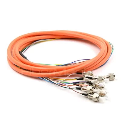 FC/UPC 12 Cores Bundle Fan Out Fiber Optic Pigtail, Multimode 62.5/125um, Orange Jacket, 3M