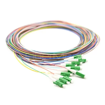 12 Fibers LC/APC 9/125 Single Mode Color-Coded Fiber Optic Pigtail Unjacketed