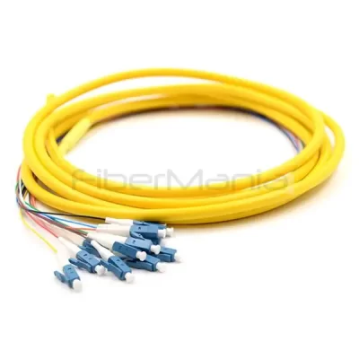 LC/UPC 12 Cores Single Mode 9/125µm Fiber Optic Pigtail Bundle Fan Out 3M Yellow Jacket