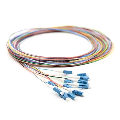12 Fibers LC/UPC 9/125 Single Mode Color-Coded Fiber Optic Pigtail Unjacketed
