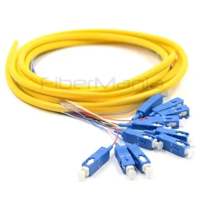 SC/UPC 12 Cores Bundle Fan Out Fiber Optic Pigtail, Single Mode 9/125um, Yellow Jacket, 3M