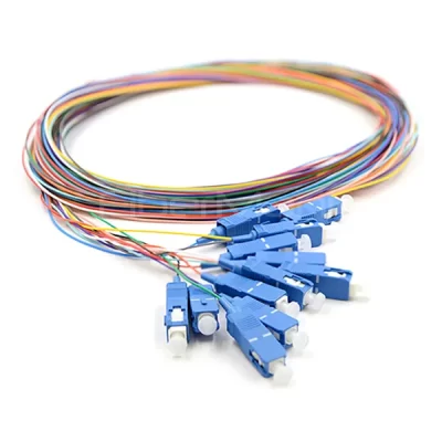 12 Fibers SC/UPC 9/125 Single Mode Color-Coded Fiber Optic Pigtail Unjacketed