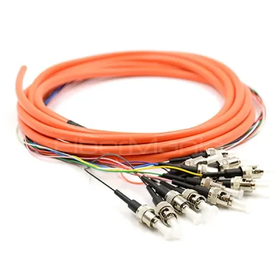 ST/UPC 12 Cores Bundle Fan Out Fiber Optic Pigtail, Multimode 62.5/125um, Orange Jacket, 3M