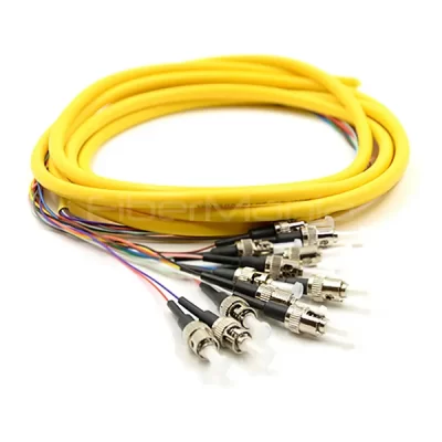 ST/UPC 12 Cores Bundle Fan Out Fiber Optic Pigtail, Single Mode 9/125um, Yellow Jacket, 3M