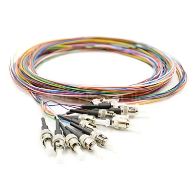 12 Fibers ST/UPC 9/125 Single Mode Color-Coded Fiber Optic Pigtail Unjacketed