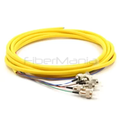FC/UPC 6 Cores Bundle Fan out Fiber Optic Pigtail, Single Mode 9/125um, Yellow Jacket, 3M