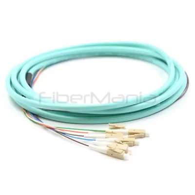 LC/UPC 6 Cores Bundle Fan Out Fiber Optic Pigtail, OM3 50/125um, Aqua Jacket, 3M