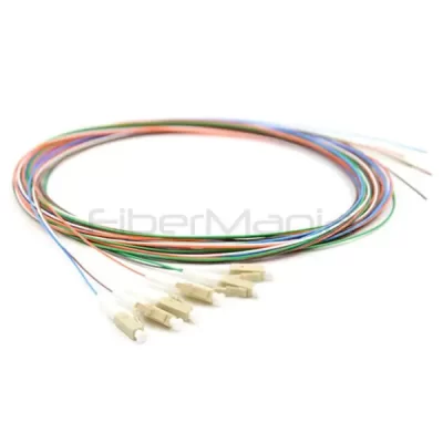 6 Fibers LC/UPC Multimode 62.5/125µm Color-Coded Fiber Optic Pigtail Unjacketed