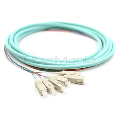 SC/UPC 6 Cores Bundle Fan Out Fiber Optic Pigtail, OM3 50/125um, Aqua Jacket, 3M