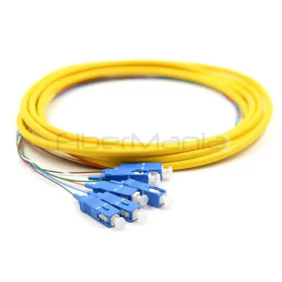 SC/UPC 6 Cores Bundle Fan Out Fiber Optic Pigtail, Single Mode 9/125um, Yellow Jacket, 3M