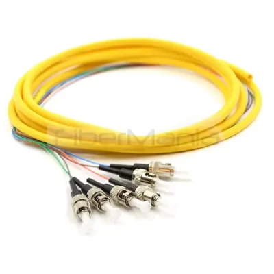 ST/UPC 6 Cores Bundle Fan Out Fiber Optic Pigtail, Single Mode 9/125um, Yellow Jacket, 3M