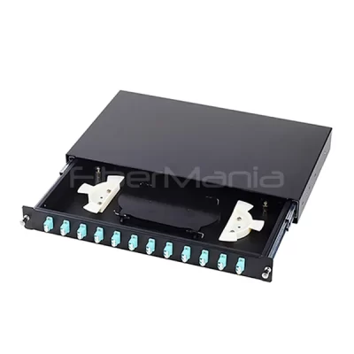 1U 19'' Sliding Fiber Optic Patch Panel, Loaded with 12 LC Duplex OM3 Multimode Adapters