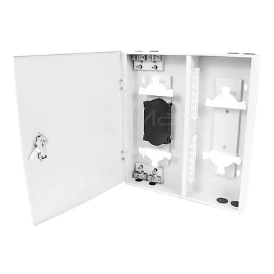 Fiber Optic Wall Mount Box Holds 4 SC 6 Ported Adapter Panels With Single Door