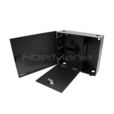 Wall Mount Fiber Enclosure Holds 2 LGX Adapter Panels With Single Door Black