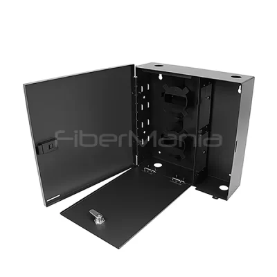 Wall Mount Fiber Enclosure Holds 4 LGX Adapter Panels With Single Door Black