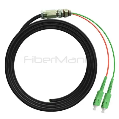 SC/APC 2 Cores Waterproof Pigtail, Single Mode 9/125um, Black Jacket, 1M