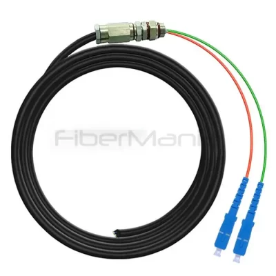 SC/UPC 2 Cores Waterproof Pigtail, Single Mode 9/125um, Black Jacket, 1M