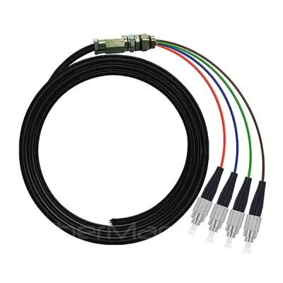 FC/UPC 4-Core Waterproof Single Mode Pigtail, Black Jacket, 1M