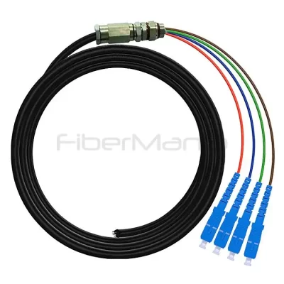 SC/UPC 4 Cores Waterproof Pigtail, Single Mode 9/125um, Black Jacket, 1M