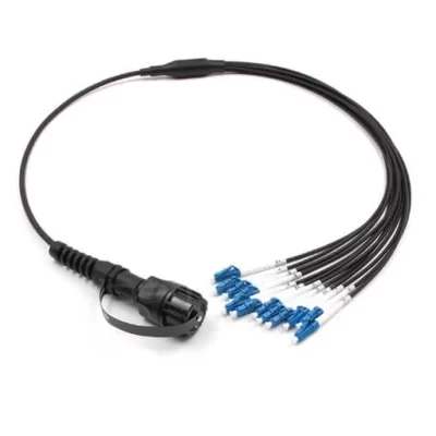 IP67 MPO/PC–LC/UPC 12-Core OS2 Armored Fiber Patch Cable, LSZH Jacket, 1M