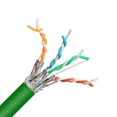 CAT.6A SFTP Bulk Cable, Bare Solid Copper, 23AWG, 4 Pairs, PVC Jacket, Green, 305M Per Reel