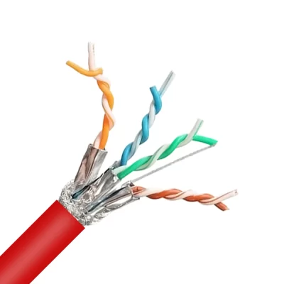 CAT.6A SFTP Bulk Cable, Bare Solid Copper, 23AWG, 4 Pairs, PVC Jacket, Red, 305M Per Reel