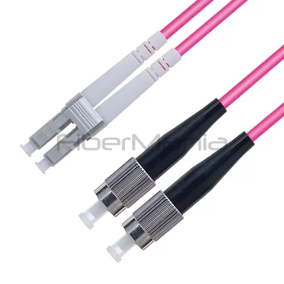 LC/UPC-FC/UPC Fiber Patch Cable Duplex 40G/100G OM4 Multimode OFNR 3.0mm Magenta 3FT
