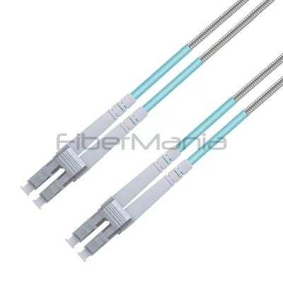 1M LC/UPC-LC/UPC Duplex 10G OM3 50/125 Multimode OFNR Armored Patch Cable 3.0mm Aqua