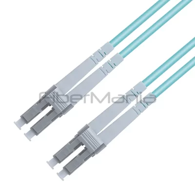 LC/UPC-LC/UPC  Fiber Optic Patch CableDuplex 10G OM3 50/125 Multimode OFNR 3.0mm Aqua 3FT
