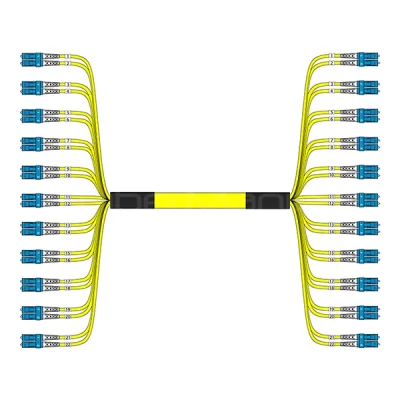 LC/UPC–LC/UPC 24-Strand Single Mode 9/125 OS2 OFNR Breakout Cable 3.0mm Yellow 5M