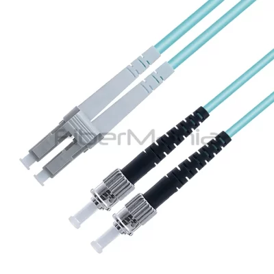 LC/UPC-ST/UPC Duplex Fiber Optic Patch Cable 10G OM3 50/125 Multimode OFNR 3.0mm Aqua 3FT