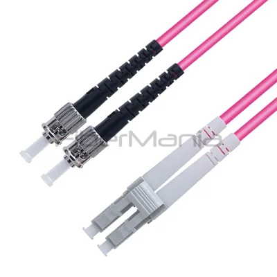 LC/UPC-ST/UPC Fiber Optic Patch Cable Duplex 40G/100G OM4 50/125 Multimode OFNR 3.0mm Magenta 3FT