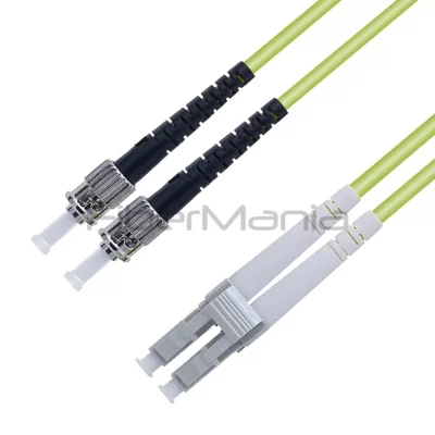 1M LC/UPC-ST/UPC Duplex 100G OM5 50/125 Multimode OFNR Fiber Optic Patch Cable 3.0mm Lime