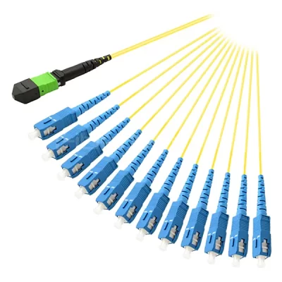 MTP/APC Female to 12 SC/UPC Simplex Fanout Cable 12 Fibers Single Mode 9/125 1M